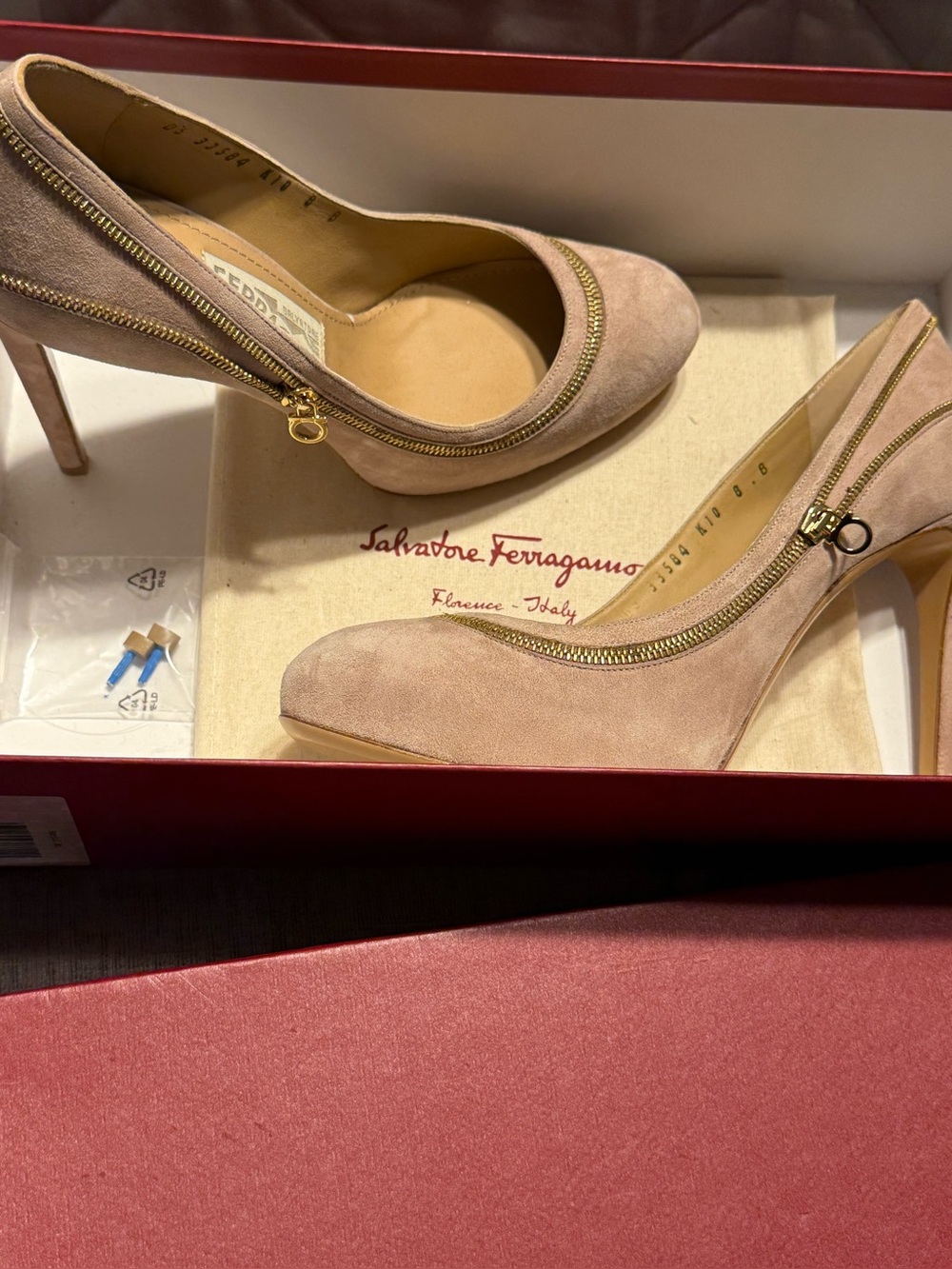 Salvatore Ferragamo Blush Suede Zip-Trim Stiletto Pumps